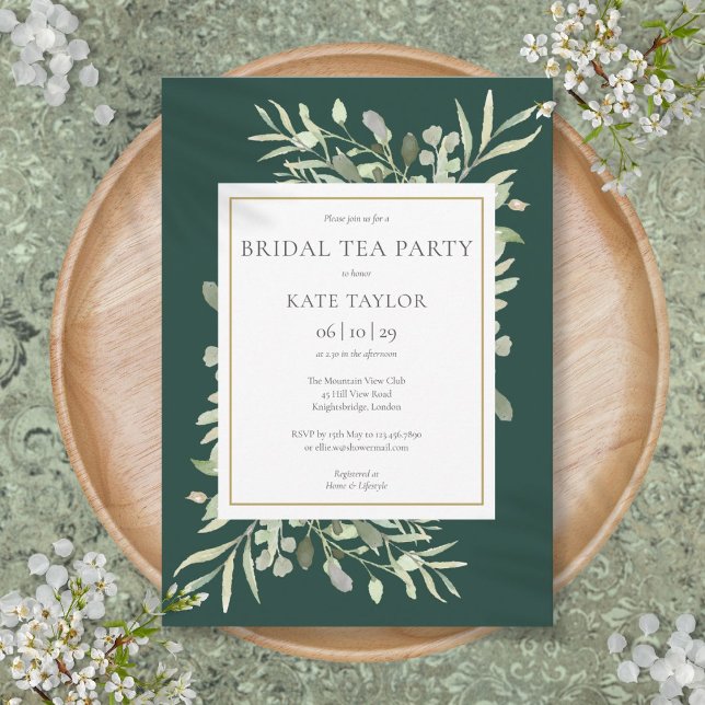 Emerald Watercolor Greenery Bridal Tea Party Einladung (Emerald Watercolor Greenery Bridal Tea Party Invitation)