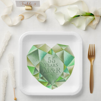 Emerald Watercolor Herz 55. Hochzeitstag Pappteller