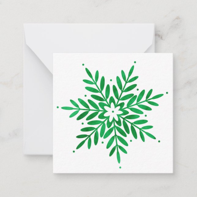 Emerald Watercolor Snowflake Mitteilungskarte (Vorderseite)