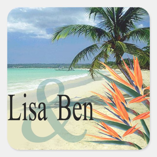 Emerald Waters Tropical Beach Quadratischer Aufkleber (Vorderseite)