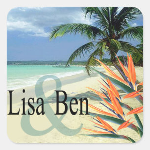 Emerald Waters Tropical Beach Quadratischer Aufkleber