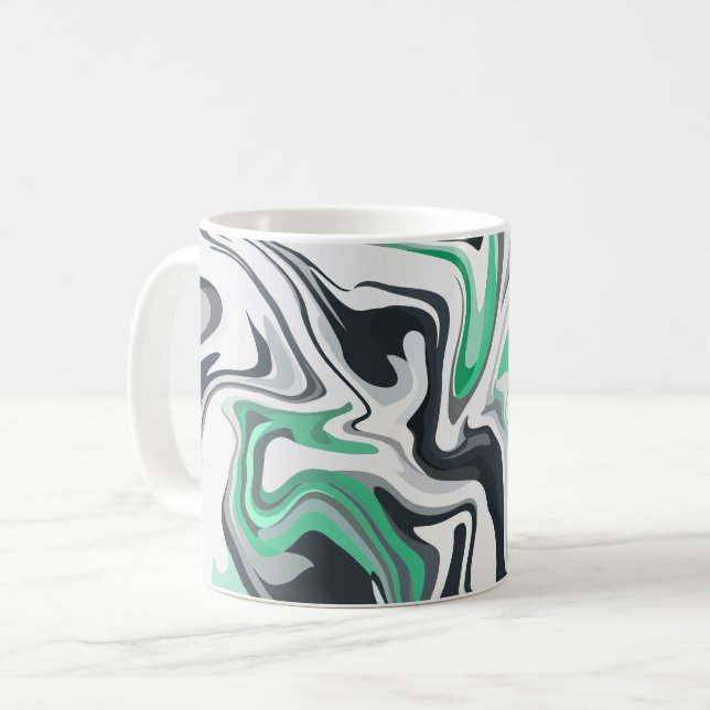 Emerald Waves in Abstrakter Fluid Art Kaffeetasse (Vorderseite Links)