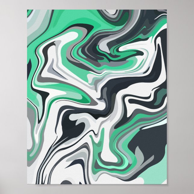 Emerald Waves in Abstrakter Fluid Art Poster (Vorne)