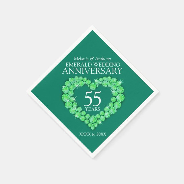 Emerald Wedding Herz und Name Servietten (Ecke)