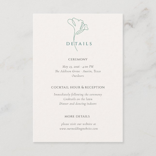 Emerald Wedding Information Details Begleitkarte (Vorderseite)