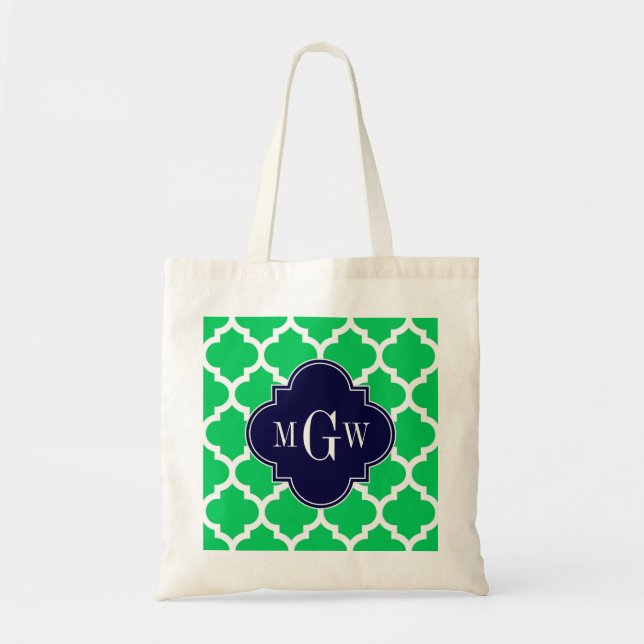 Emerald White Marokkaner #5 Navy 3 Initial Monogra Tragetasche (Vorne)