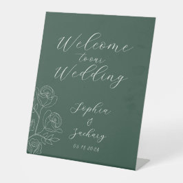 Emerald White Roses Calligraphy Welcome Wedding Pe Sockelschild