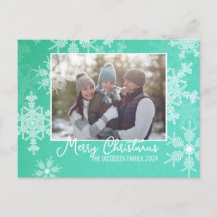 Emerald White Snowflake Minimalistisches Weihnacht Feiertagspostkarte