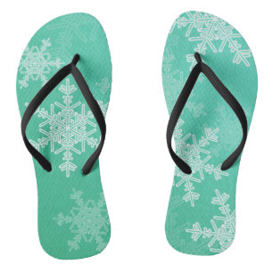 Emerald White Snowflakes Minimalistisch Weihnachte Flip Flops