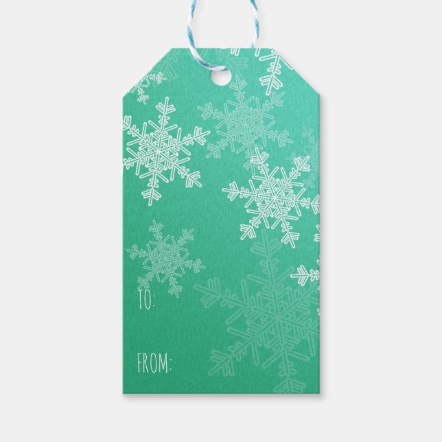 Emerald White Snowflakes Minimalistisch Weihnachte Geschenkanhänger (Vorderseite)