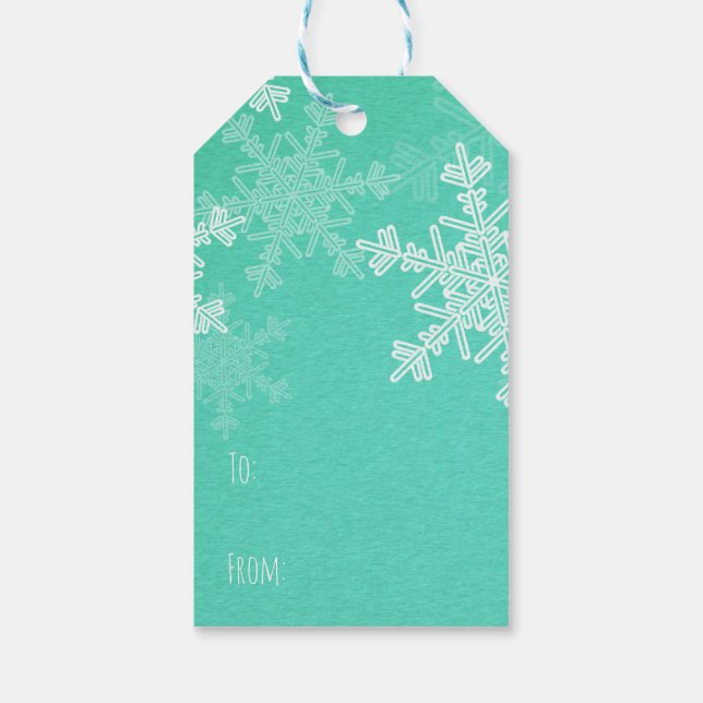 Emerald White Snowflakes Minimalistisch Weihnachte Geschenkanhänger (Rückseite)