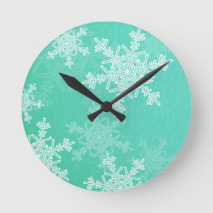 Emerald White Snowflakes Minimalistisch Weihnachte Runde Wanduhr