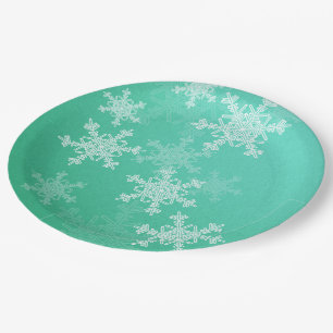 Emerald White Snowflakes Minimalistischer Weihnach Pappteller