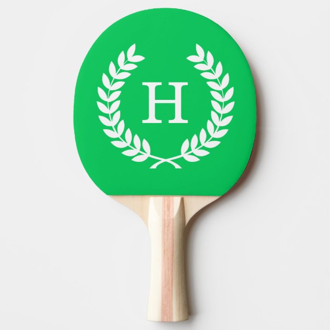 Emerald White Wheat Laurel Wreath Initial Monogram Tischtennis Schläger (Vorderseite)