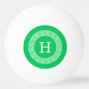 Emerald Wht Greek Key Rnd Frame Initial Monogram Tischtennisball