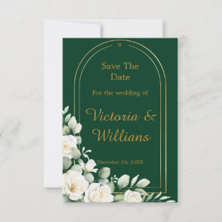 Emerald Winter Elegant Gold Floral Wedding Announc Save The Date