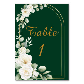 Emerald Winter Elegant Gold Floral Wedding Tischnummer
