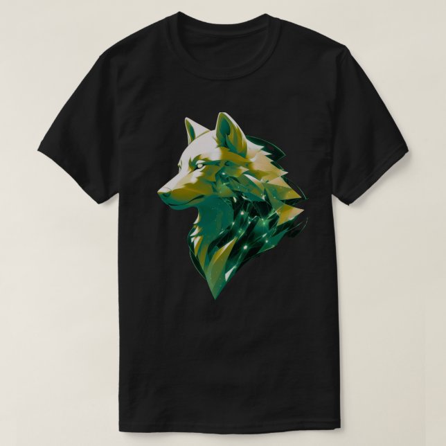 Emerald Wolf Geometric Cosmic Animal Art T-Shirt (Design vorne)