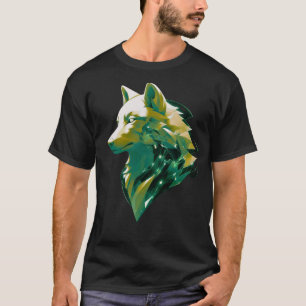 Emerald Wolf Geometrische Kosmische Tierkunst T-Shirt