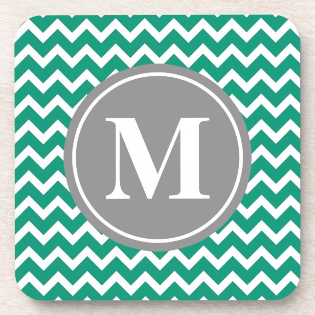Emerald Zickzack Pattern Grau Monogram Getränkeuntersetzer (Vorderseite)