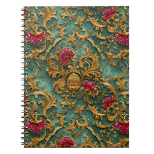 Emeraldbarock-Blumenmuster mit goldenen Ornamenten Notizblock