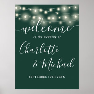 Emeraldgrüne Lichterketten Hochzeit Willkommenssch Poster