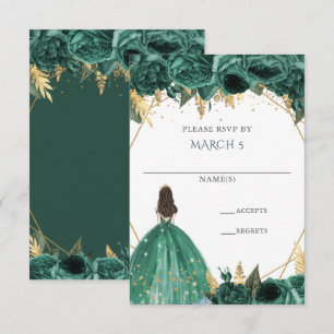 Emeraldgrünes Gold-Blumen-Prinzessin Quinceanera RSVP Karte