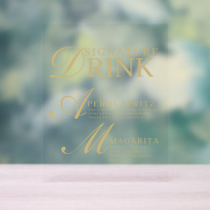 Emeraldgrünes und goldenes Hochzeitssignetränkesch Acrylschild