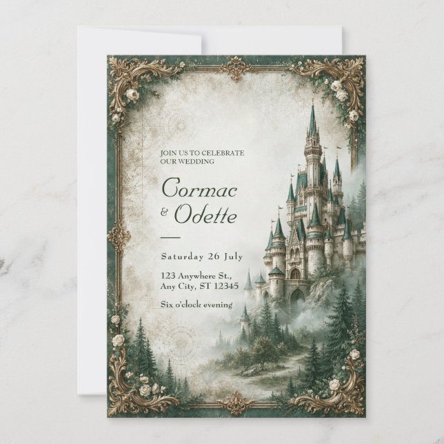 Emeraldnebel-Schloss-Hochzeit Einladung (Vorderseite)