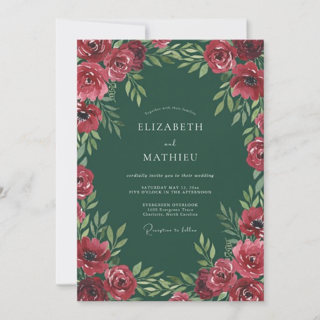 Emeraldrote Hochzeit mit Farbe Einladung (Vorderseite)