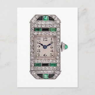 Emeralds Diamonds Art Deco Watch Design Postkarte