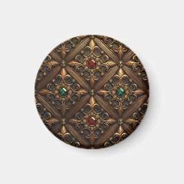 Emeralys und Rubine auf einem Verzierten Design Magnet