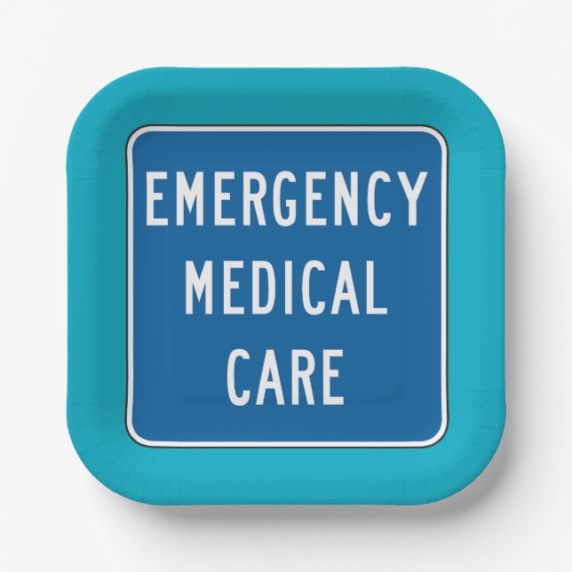 Emergency Medical Care Road Sign Pappteller (Vorderseite)