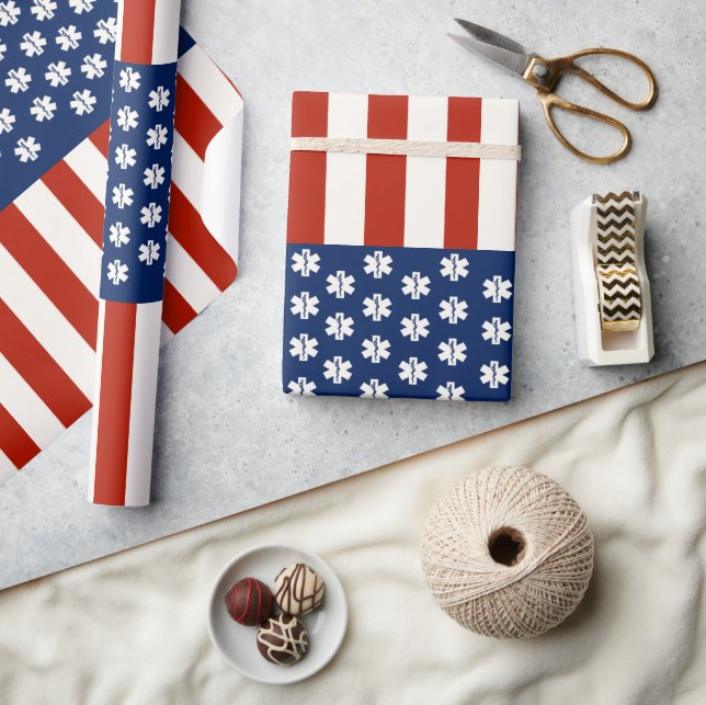 Emergency Medical Worker Tribute USA Flag - EMT EM Geschenkpapier (Kunsthandwerk)