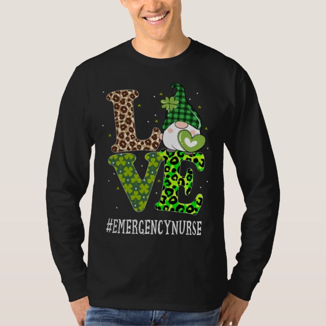 Emergency Nurse Love St Patricks Day Gnome Leopard T-Shirt (Vorderseite)