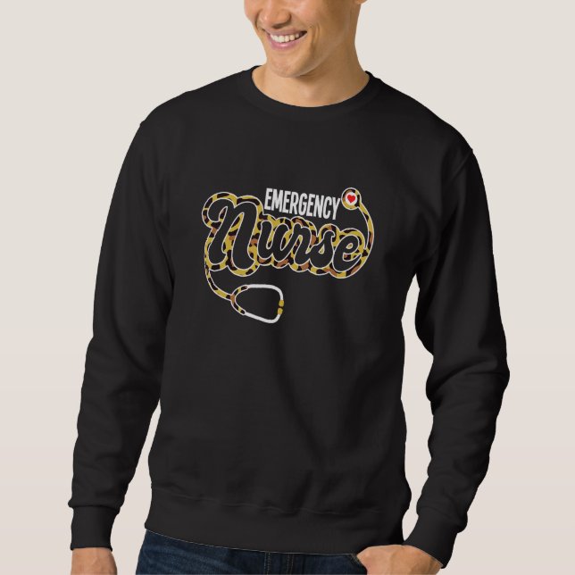 Emergency Nurse Stethoscope Heart Leopard Print RN Sweatshirt (Vorderseite)