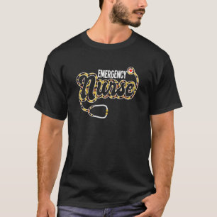 Emergency Nurse Stethoscope Heart Leopard Print RN T-Shirt