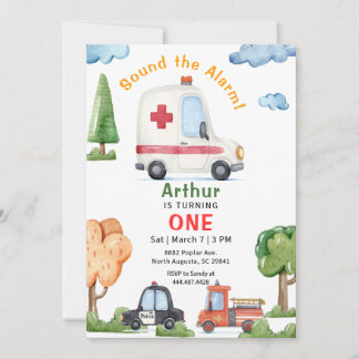 Emergency Vehicles Ambulance Birthday Invitation Einladung