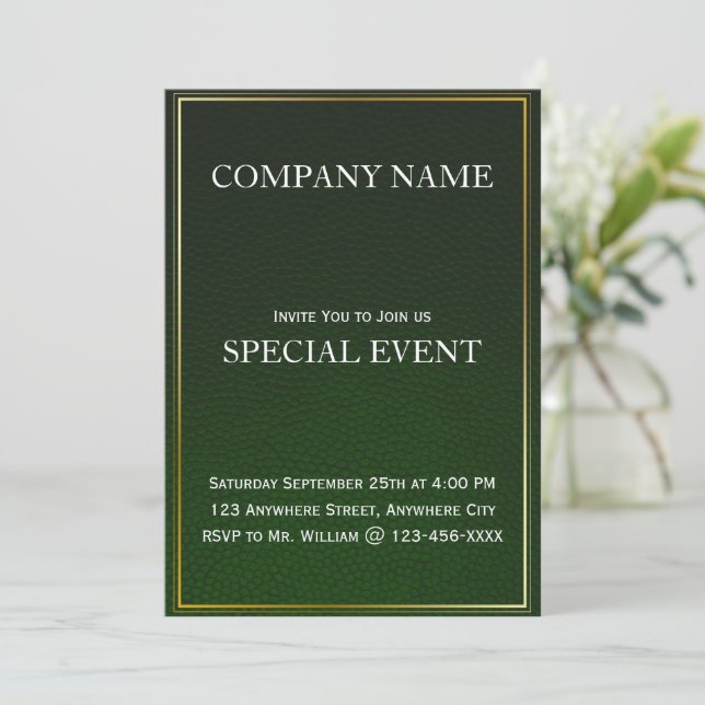 Emerle Green Business Party Einladung Card (Stehend Vorderseite)