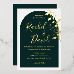 Emerle Green Gold Floral Arch Wedding Folieneinladung