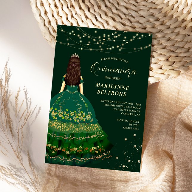 Emerle Green und Gold Princess Quinceañera Einladung (Von Creator hochgeladen)