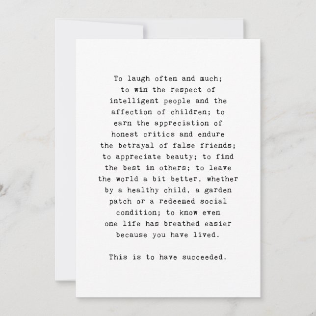 Emerson inspirierendes Zitat über Erfolg Dankeskarte (Vorderseite)