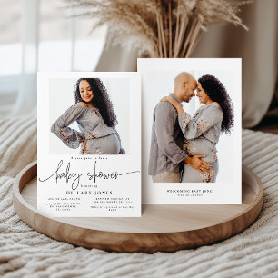EMERY Elegante Babyparty-Kalligrafie-Baby-Foto Einladung