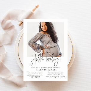 EMERY Elegantes Baby Shower Hello Baby Foto Einladung