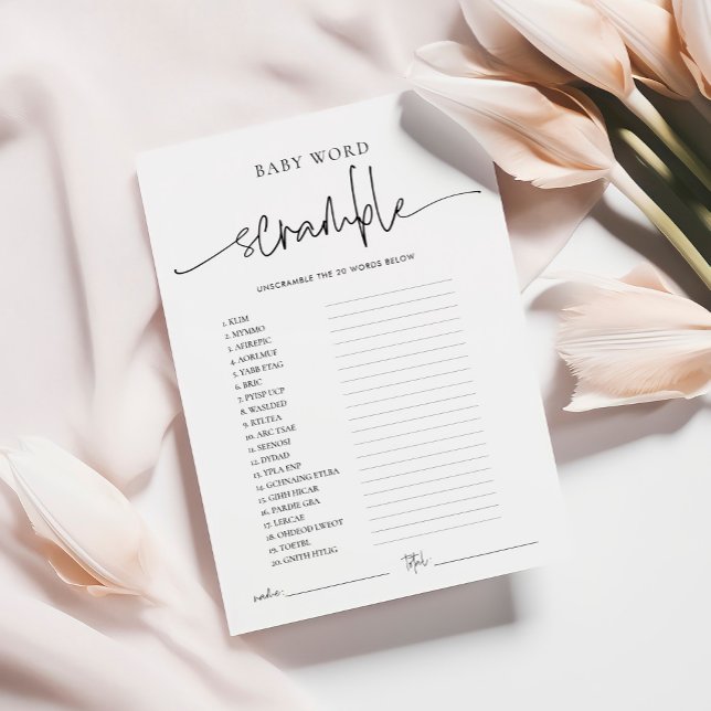 EMERY Whimsi Word Scramble Baby Showkarte Hinweiskarte (Von Creator hochgeladen)