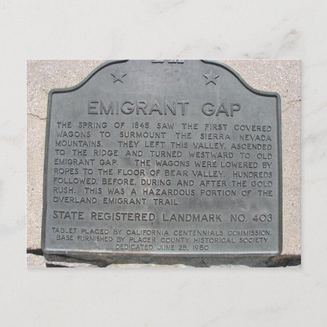 Emigrant Gap History Sign Postkarte (Vorderseite)