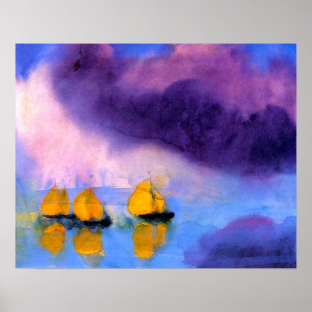 Emil Nolde - Meer mit violetten Wolken und Segelbo Poster (Vorne)