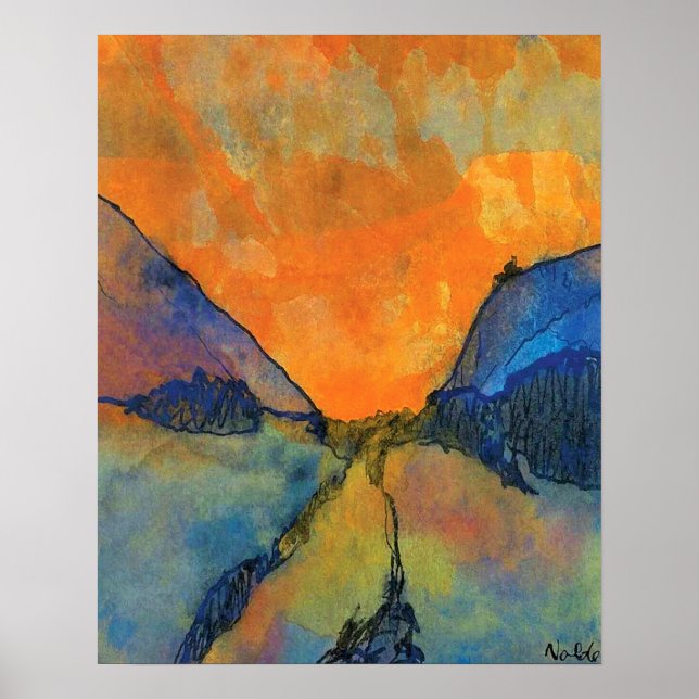 Emil Nolde Mountain Landschaftstal mit Sonnenunter Poster (Vorne)