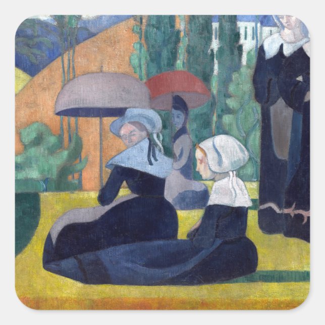 Emile Bernard Breton Frauen mit Umbrellas Quadratischer Aufkleber (Vorderseite)