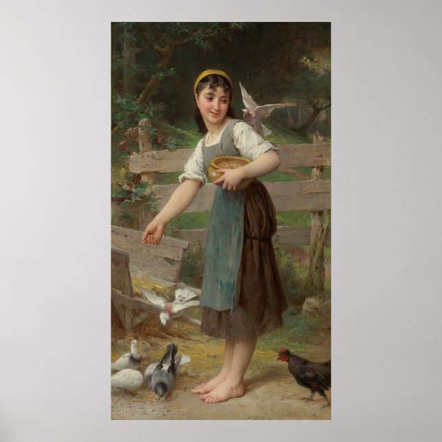 Emile Munier Vintag die Tauben Gefüttert Poster (Vorne)